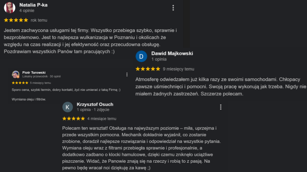 Opinie Google - zadowoleni klienci