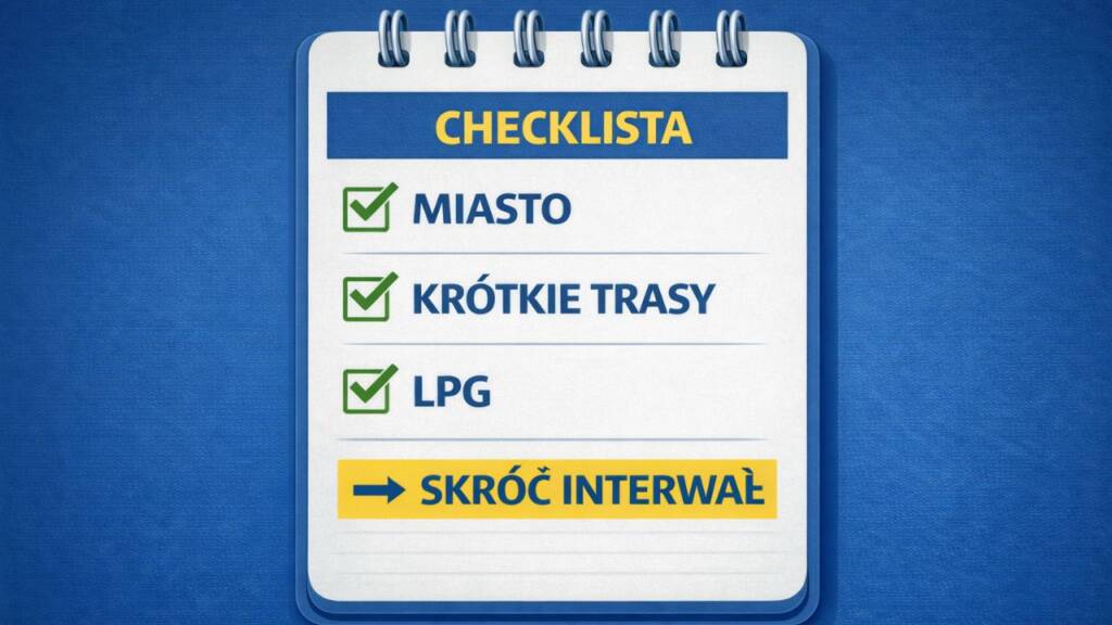 checklist „miasto/krótkie trasy/LPG → skróć interwał