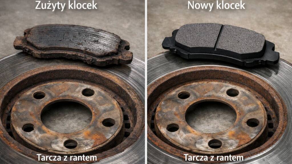 Zużyty klocek vs nowy klocek + tarcza z rantem